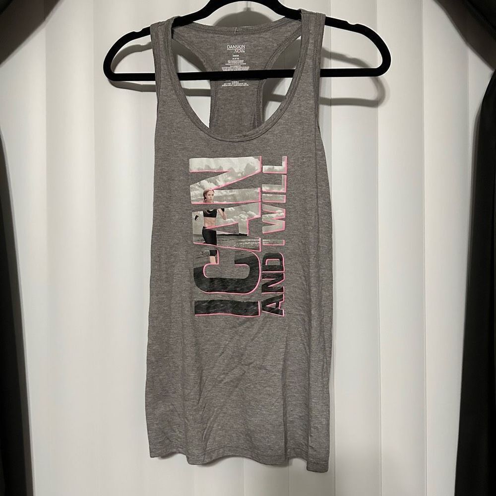 Danskin Now “I can and Will” racer back tank top , grey tank